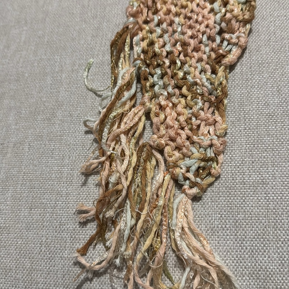 Handmade Scarf NWT Cotton/Nylon Blend-Tan/Brown/Peach/Pale Blue - Picture 5 of 11